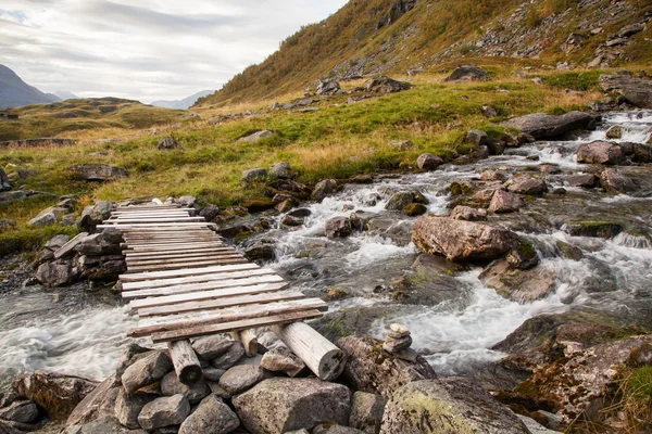Montagna norvegese paesaggio autunnale con ponte vicino Geiranger — Foto Stock