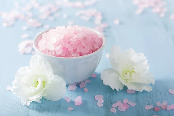 Spa aromatherapy set with azalea flowers and herbal salt — Stock Photo, Image