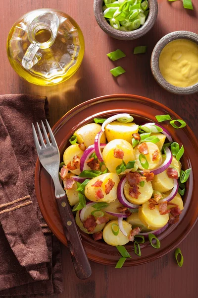 Potato salad with bacon onion mustard — Stock Photo, Image