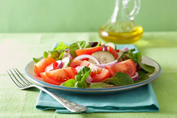 Healthy tomato salad with onion cucumber pepper — Stock Photo, Image