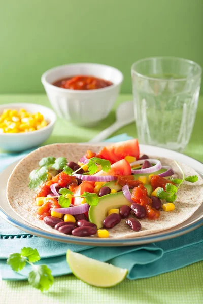 Taco végétalien aux légumes, haricots kidey et salsa — Photo