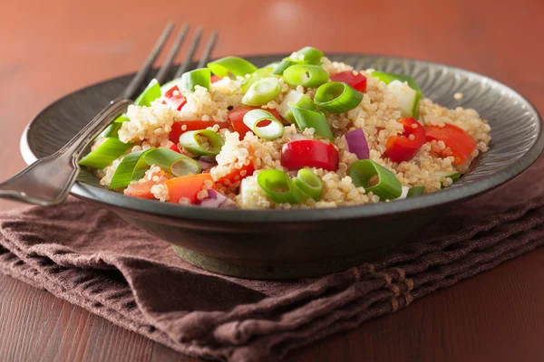Healthy couscous salad with tomato cucumber onion chives — Stock Photo, Image