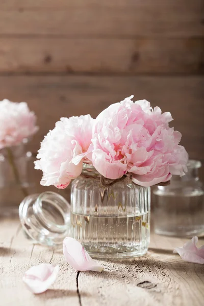Lindo buquê de flores de peônia rosa em vaso — Fotografia de Stock