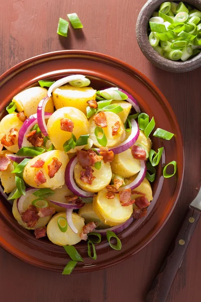 Potato salad with bacon onion mustard — Stock Photo, Image