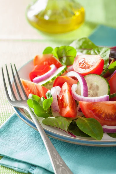 Healthy tomato salad with onion cucumber pepper — Stock Photo, Image