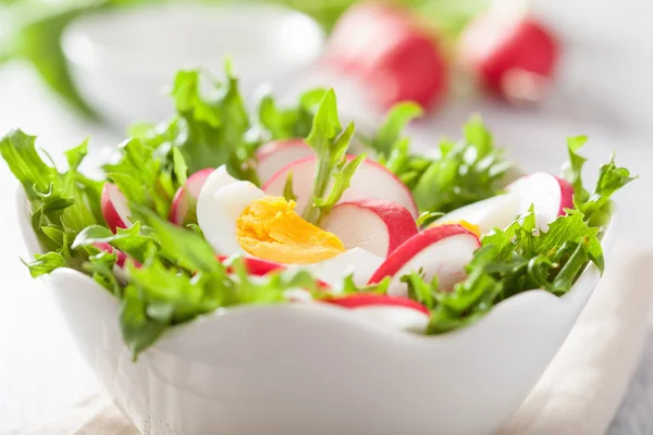 Healthy salad with egg radish and green leaves — Stock Photo, Image