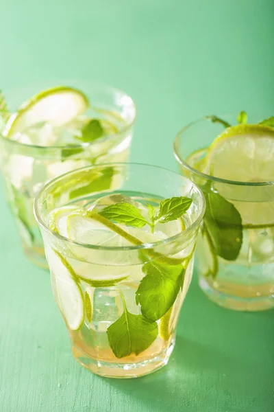 Frischer Mojito-Cocktail vor grünem Hintergrund — Stockfoto