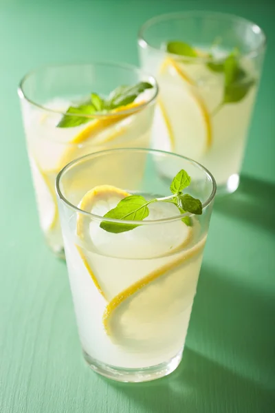 新鲜柠檬水，薄荷玻璃杯 — 图库照片