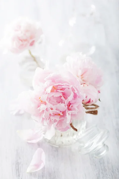 Beautiful pink peony flowers bouquet in vase — Stock Photo, Image