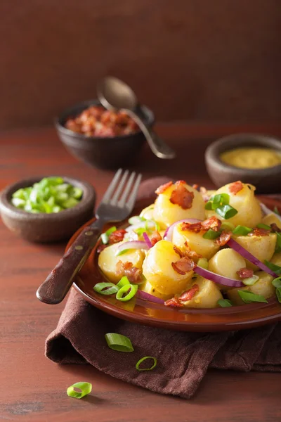 Ensalada de patata con mostaza de cebolla con tocino —  Fotos de Stock