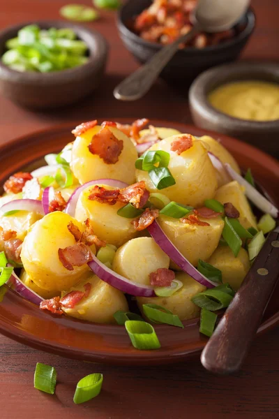 Potato salad with bacon onion mustard — Stock Photo, Image