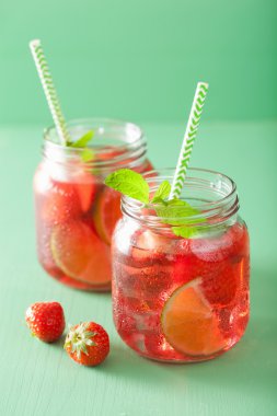 limon ve nane kavanoz ile yaz çilek içecek