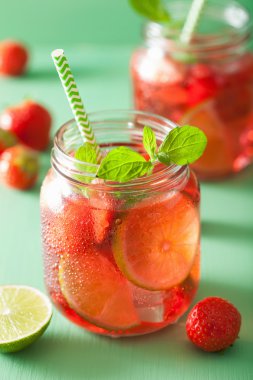 limon ve nane kavanoz ile yaz çilek içecek