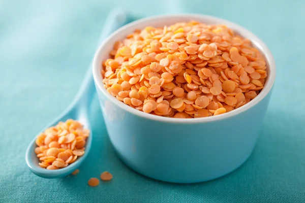 Raw healthy red lentils in bowl — Stock Photo, Image