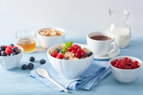 Petit déjeuner sain avec flocons de maïs et baies — Photo