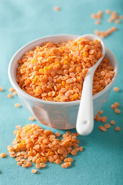 Raw healthy red lentils in bowl — Stock Photo, Image