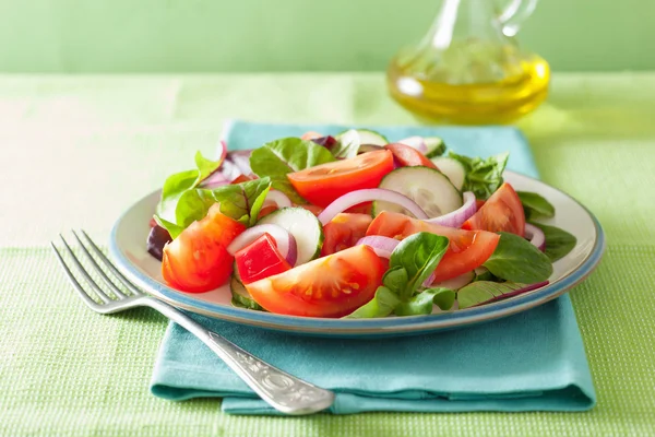 Healthy tomato salad with onion cucumber pepper — Stock Photo, Image