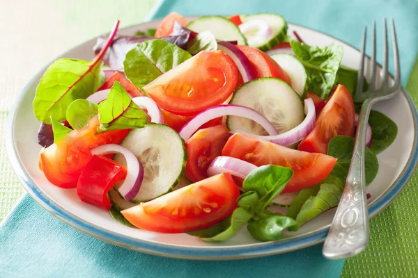 Salade de tomates saine avec oignon concombre poivre — Photo