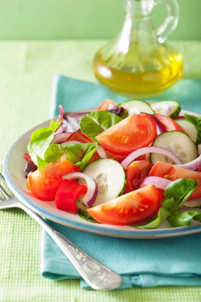 Healthy tomato salad with onion cucumber pepper — Stock Photo, Image