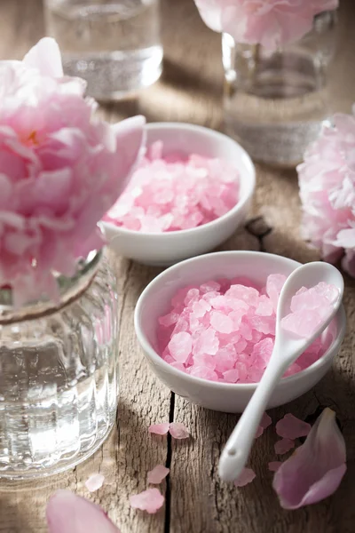 pink flower salt peony essential oil for spa and aromatherapy Stock Photo  by duskbabe