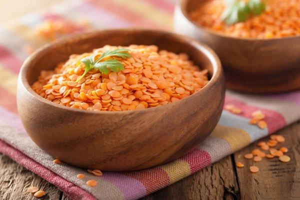 Raw healthy red lentils in bowl — Stock Photo, Image