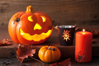 Halloween jack o fener kabak örümcekler mumlar
