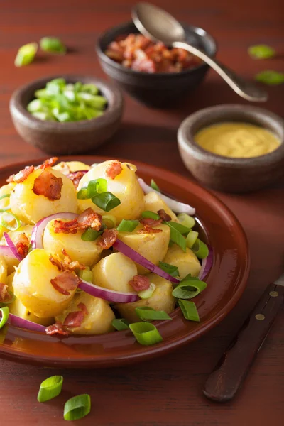 Potato salad with bacon onion mustard — Stock Photo, Image