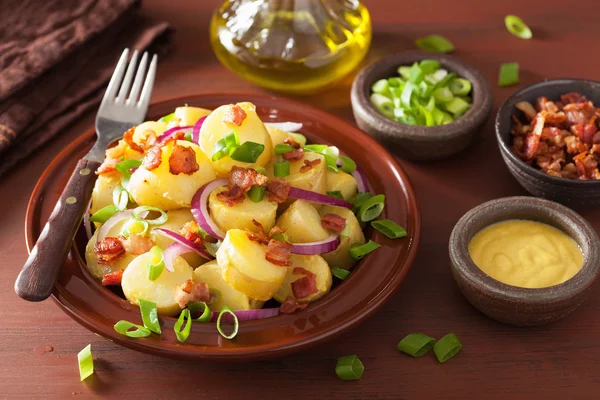 Potato salad with bacon onion mustard — Stock Photo, Image