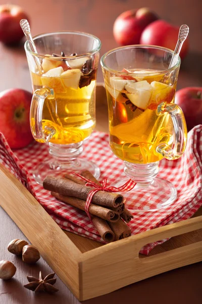 Glas glögg cider med apelsin och kryddor, vinter varm dryck — Stockfoto