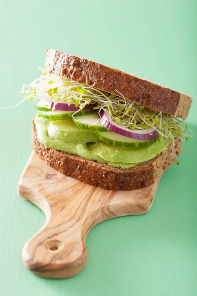 Gezonde avocado sandwich met komkommer alfalfa spruiten UI — Stockfoto