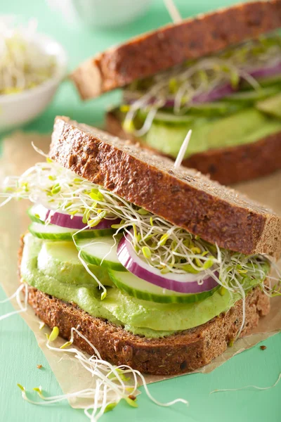 Gezonde avocado sandwich met komkommer alfalfa spruiten UI — Stockfoto