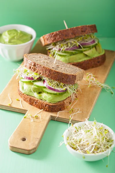 Gezonde avocado sandwich met komkommer alfalfa spruiten UI — Stockfoto