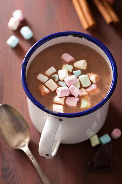 Hot chocolate with mini marshmallows cinnamon winter drink — Stock Photo, Image