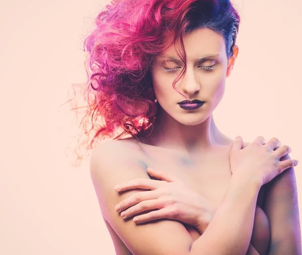 Woman with magnificent galaxy hair — Stock Photo, Image