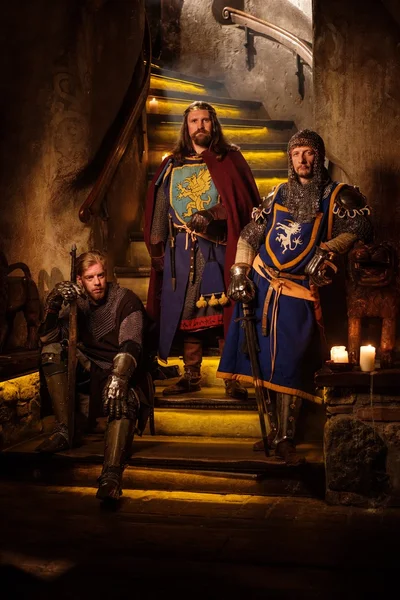 Средневековый король со своими рыцарями — стоковое фото