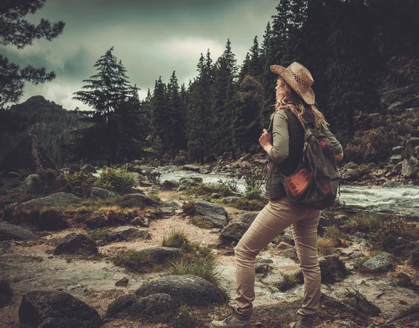 Fiume selvaggio di montagna che scorre attraverso la foresta . — Foto Stock