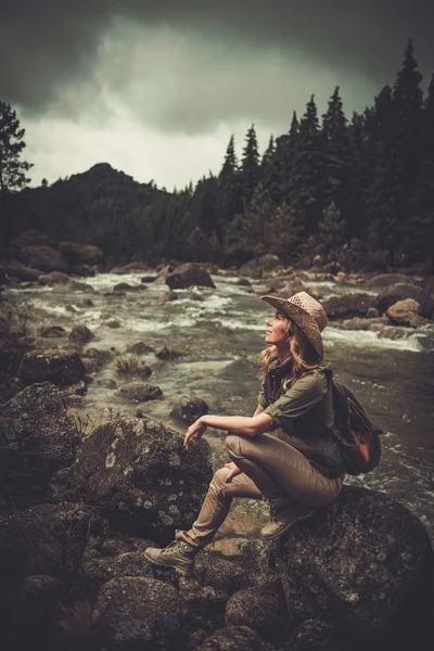 Río salvaje de montaña que fluye a través del bosque . —  Fotos de Stock