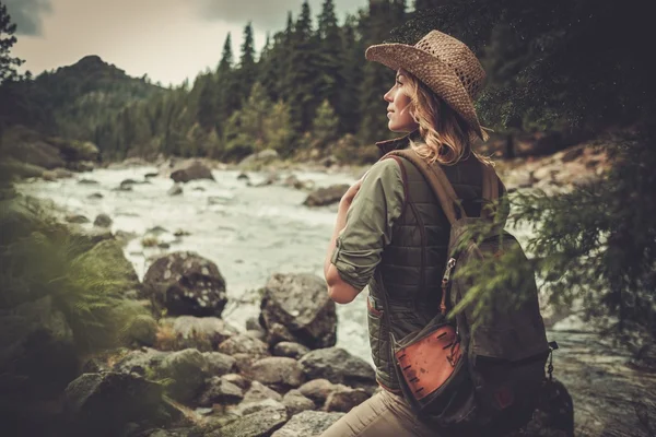 Rivière de montagne sauvage qui coule à travers la forêt . — Photo