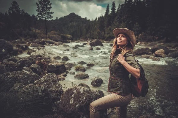 Turysta kobieta korzystających krajobrazy — Zdjęcie stockowe
