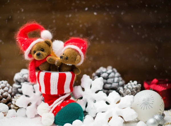 Pequeños osos de juguete en Navidad avivamiento —  Fotos de Stock