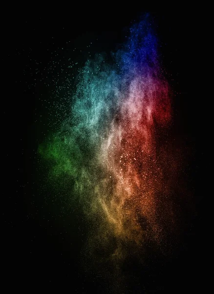 Polvere colorata esplode isolato su nero — Foto Stock