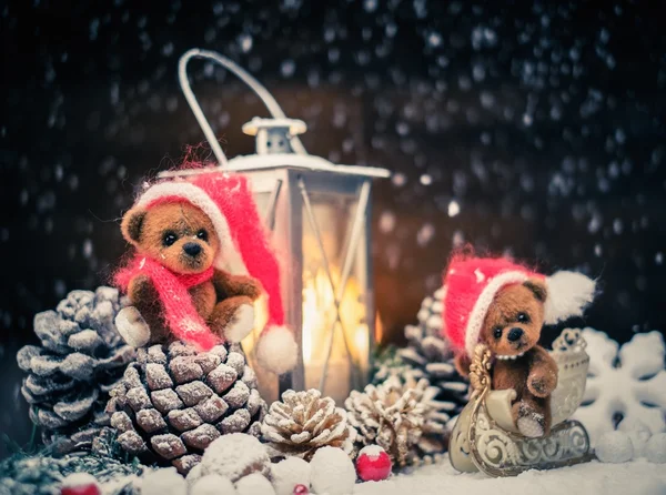 Små lekebjørner i julen, stilleben – stockfoto