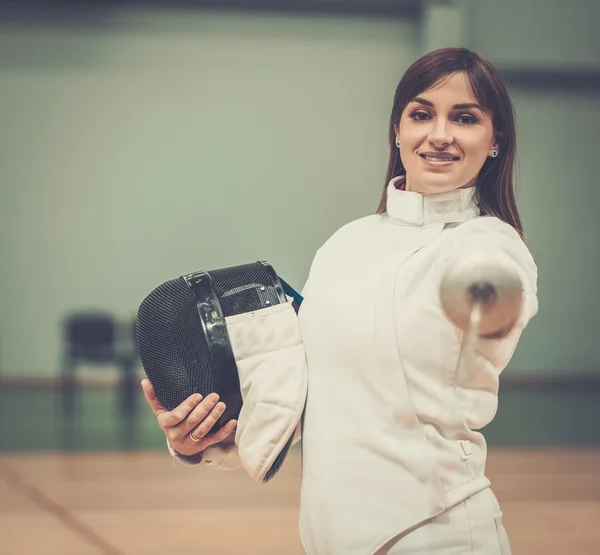 Young woman fencer with epee — Stock Photo, Image