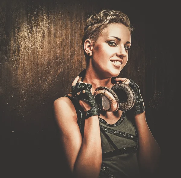 Steampunk girl with headphones — Stock Photo, Image