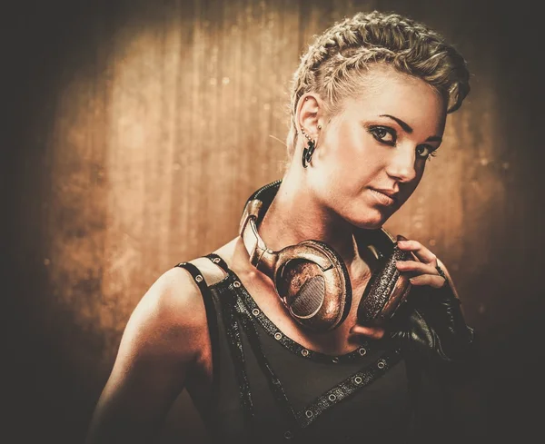 Attractive steampunk girl with headphones — Stock Photo, Image