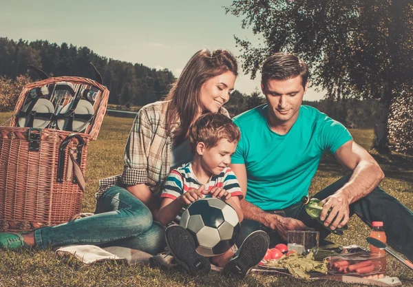 Família fazendo piquenique ao ar livre — Fotografia de Stock