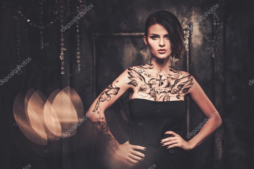 tattooed woman in old spooky interior u2014 stock photo nejron 60326829 tattooed woman in old spooky interior u2014 stock photo nejron 60326829
