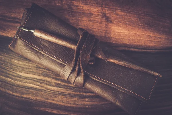 Перо с кожаным чехлом — стоковое фото