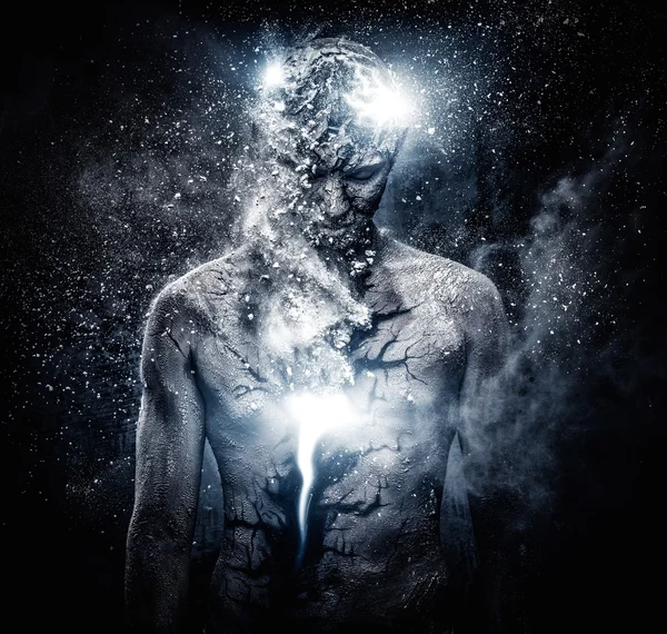 Man with conceptual spiritual body art — Stock Photo, Image