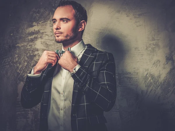 Sharp dressed fashionist wearing jacket and bow tie — Stock Photo, Image